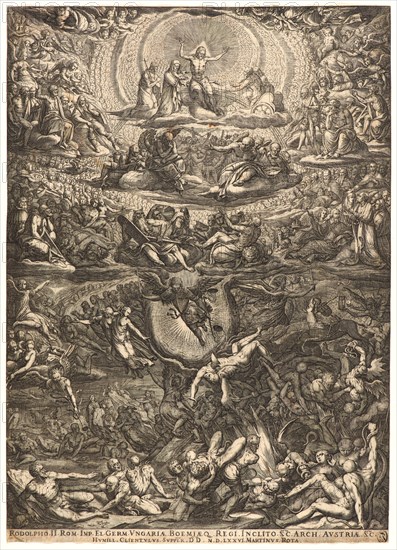 After a design by Martino Rota (Italian, ca. 1520 - 1583). The Last Judgement, 1576. Engraving.