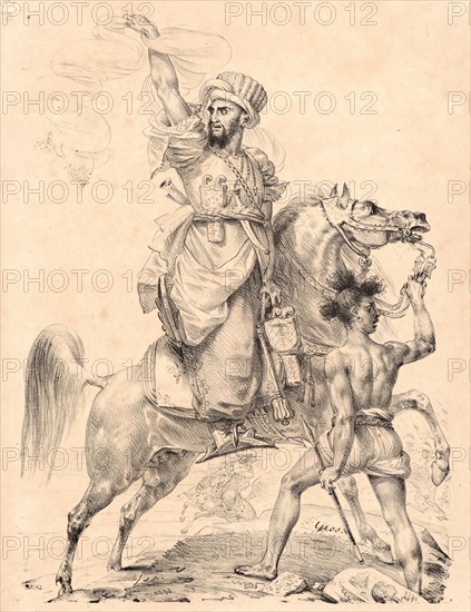 Antoine-Jean Gros (French, 1771 - 1835). Chief of the Mamelucks on Horseback Calling for Help (Chef de Mamelucks a Cheval appelant du secours), 1817 (possibly). Lithograph.