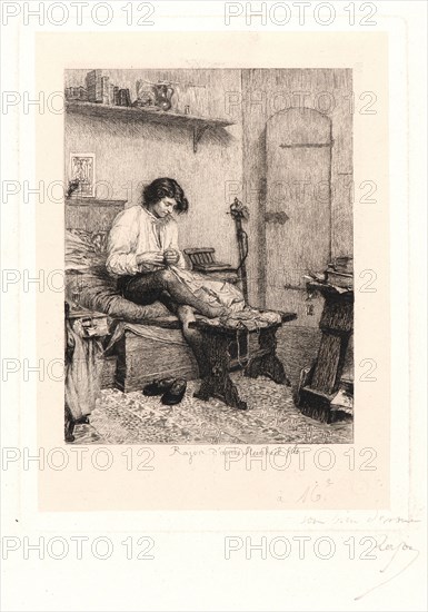 Paul-Adolphe Rajon (French, 1842 - 1888) after Steinheil fils (French). The Poor Student (L'Ãâtudiant Pauvre), 19th century. Etching on India paper laid down.