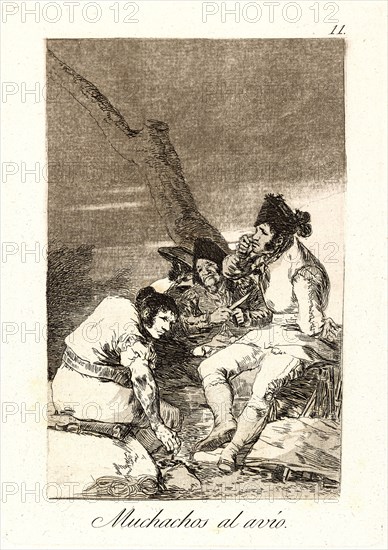 Francisco de Goya (Spanish, 1746-1828). Muchachos al avÃ­o. (Lads making ready.), 1796-1797. From Los Caprichos, no. 11. Etching, burnished aquatint, and burin. Plate: 215 mm x 151 mm (8.46 in. x 5.94 in.).