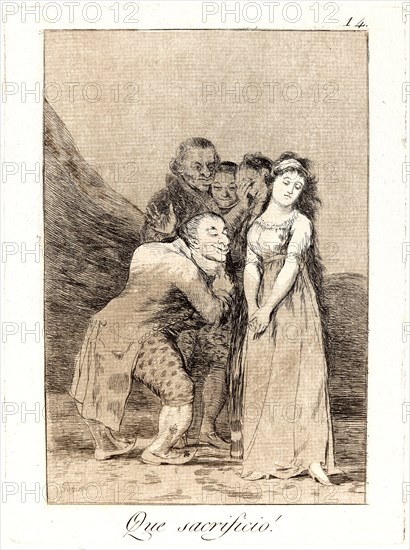 Francisco de Goya (Spanish, 1746-1828). Que sacrificio! (What a sacrifice!), 1796-1797. From Los Caprichos, no. 14. Etching, burnished aquatint, and drypoint. Plate: 200 mm x 150 mm (7.87 in. x 5.91 in.).