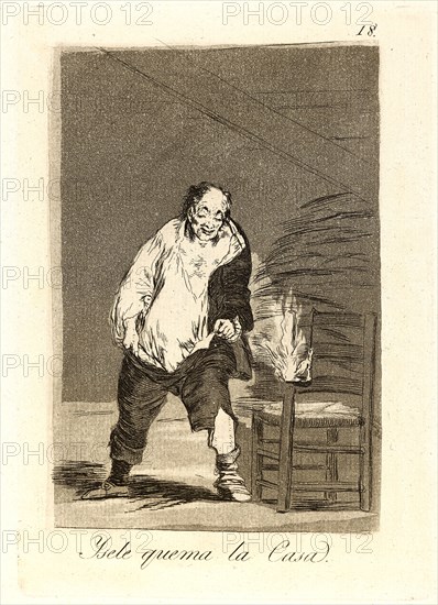 Francisco de Goya (Spanish, 1746-1828). Ysele quema la Casa. (And his house is on fire.), 1796-1797. From Los Caprichos, no. 18. Etching and burnished aquatint. Plate: 215 mm x 152 mm (8.46 in. x 5.98 in.).
