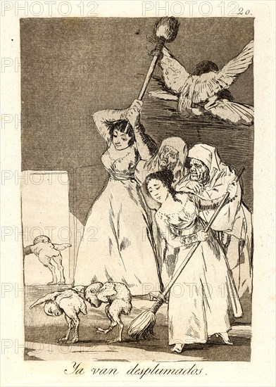 Francisco de Goya (Spanish, 1746-1828). Ya van desplumados. (There they go plucked.), 1796-1797. From Los Caprichos, no. 20. Etching, burnished aquatint, and drypoint. Plate: 214 mm x 151 mm (8.43 in. x 5.94 in.).