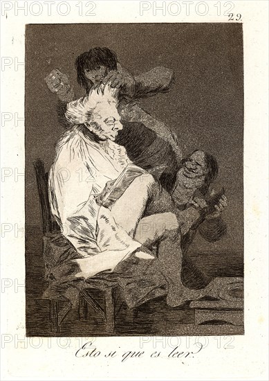 Francisco de Goya (Spanish, 1746-1828). Esto si que es leer. (That certainly is being able to read.), 1796-1797. From Los Caprichos, no. 29. Etching, aquatint, and drypoint. Plate: 214 mm x 146 mm (8.43 in. x 5.75 in.).