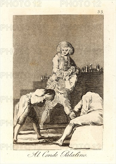Francisco de Goya (Spanish, 1746-1828). Al Conde Palatino. (To the Count Palatine [or] Count of the Palate]), 1796-1797. From Los Caprichos, no. 33. Etching, aquatint, drypoint, and burin. Plate: 215 mm x 151 mm (8.46 in. x 5.94 in.).