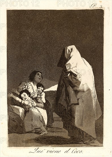 Francisco de Goya (Spanish, 1746-1828). Que viene el Coco. (Here comes the bogey-man.), 1796-1797. From Los Caprichos, no. 3. Etching and burnished aquatint. Plate: 215 mm x 150 mm (8.46 in. x 5.91 in.).