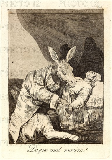 Francisco de Goya (Spanish, 1746-1828). De que mal morira? (Of what ill will he die?), 1796-1797. From Los Caprichos, no. 40. Etching and aquatint. Plate: 213 mm x 148 mm (8.39 in. x 5.83 in.). Second state.