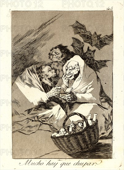Francisco de Goya (Spanish, 1746-1828). Mucho hay que chupar. (There is plenty to suck.), 1796-1797. From Los Caprichos, no. 45. Etching and burnished aquatint. Plate: 201 mm x 150 mm (7.91 in. x 5.91 in.).