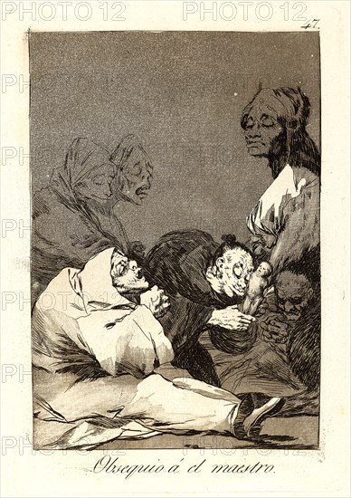 Francisco de Goya (Spanish, 1746-1828). Obsequio Ã¡ el maestro. (A gift for the master.), 1796-1797. From Los Caprichos, no. 47. Etching, burnished aquatint, and burin on cream laid paper. Plate: 215 mm x 150 mm (8.46 in. x 5.91 in.).