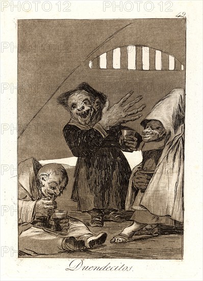 Francisco de Goya (Spanish, 1746-1828). Duendecitos. (Hobgoblins.), 1796-1797. From Los Caprichos, no. 49. Etching and burnished aquatint on cream laid paper. Plate: 215 mm x 150 mm (8.46 in. x 5.91 in.).