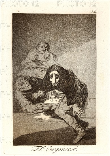 Francisco de Goya (Spanish, 1746-1828). El Vergonzoso. (The shamefaced one.), 1796-1797. From Los Caprichos, no. 54. Etching and aquatint on cream laidpaper. Plate: 215 mm x 150 mm (8.46 in. x 5.91 in.).