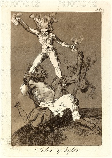 Francisco de Goya (Spanish, 1746-1828). Subir y bajar. (To rise and to fall.), 1796-1797. From Los Caprichos, no. 56. Etching and burnished aquatint on cream laid paper. Plate: 215 mm x 150 mm (8.46 in. x 5.91 in.).