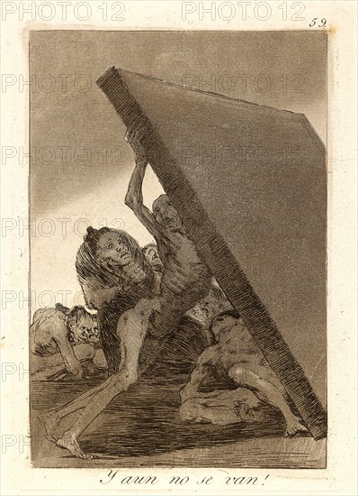 Francisco de Goya (Spanish, 1746-1828). Y aun no se van! (And still they don't go!), 1796-1797. From Los Caprichos, no. 59. Etching, burnished aquatint, and burin on cream laid paper. Plate: 215 mm x 150 mm (8.46 in. x 5.91 in.).