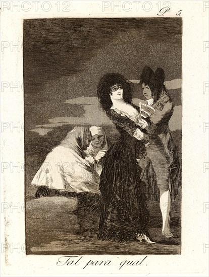 Francisco de Goya (Spanish, 1746-1828). Tal para qual. (Two of a kind.), 1796-1797. From Los Caprichos, no. 5. Etching, aquatint, and drypoint. Plate: 198 mm x 150mm (7.8 in. x 5.91 in.).