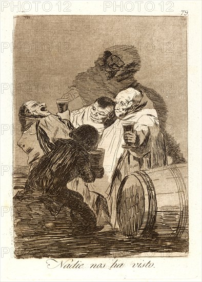 Francisco de Goya (Spanish, 1746-1828). Nadie nos ha visto. (No one has seen us.), 1796-1797. From Los Caprichos, no. 79. Etching, burnished aquatint, and burin on cream laid paper. Plate: 215 mm x 150 mm (8.46 in. x 5.91 in.).