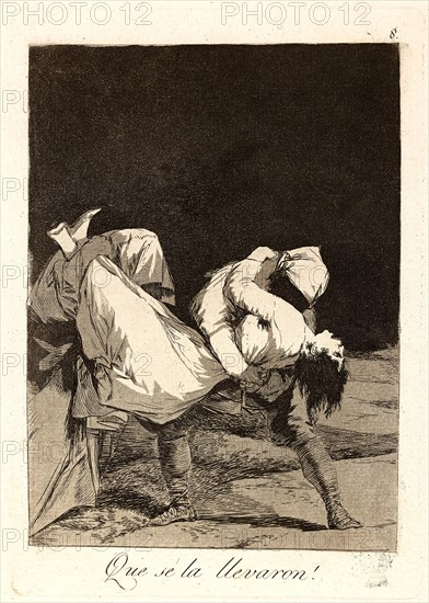 Francisco de Goya (Spanish, 1746-1828). Que se la llevaron! (They carried her off!), 1796-1797. From Los Caprichos, no. 8. Etching and aquatint. Plate: 215 mm x 150 mm (8.46 in. x 5.91 in.). Third state.
