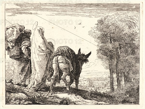 Giovanni Domenico Tiepolo (Italian, 1727 - 1804). The Flight with the Holy Family at the Left, 1750-1753. From Picturesque Ideas on the Flight Into Egypt. Etching on laid paper. Plate: 189 mm x 250 mm (7.44 in. x 9.84 in.).