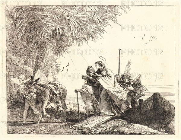 Giovanni Domenico Tiepolo (Italian, 1727 - 1804). The Holy Family Disembarking, 1750-1753. From Picturesque Ideas on the Flight Into Egypt. Etching on laid paper. Plate: 188 mm x 246 mm (7.4 in. x 9.69 in.).
