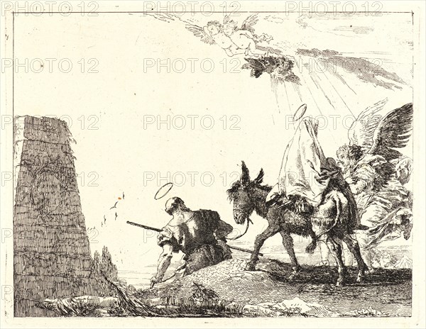 Giovanni Domenico Tiepolo (Italian, 1727 - 1804). The Flight with Obelisk at the Left, 1750-1753. From Picturesque Ideas on the Flight Into Egypt. Etching on laid paper. Plate: 188 mm x 244 mm (7.4 in. x 9.61 in.).