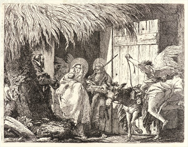 Giovanni Domenico Tiepolo (Italian, 1727 - 1804). Joseph and Mary Prepare to Leave, 1750-1753. From Picturesque Ideas on the Flight Into Egypt. Etching on laid paper. Plate: 188 mm x 245 mm (7.4 in. x 9.65 in.).