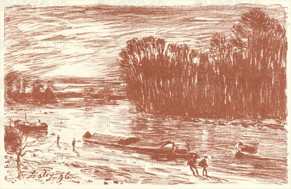 Alfred Sisley (French and British, 1839 - 1899). Banks of the Loing (Bords du Loing, prÃ¨s Saint-MammÃ¨s), 1896. Lithograph.