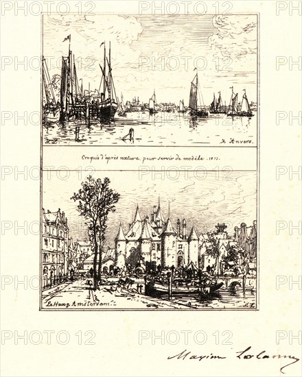 Maxime Lalanne (French, 1827 - 1886). To Antwerp, the Haque at Amsterdam (À Anvers, le Haag à Amsterdam), 19th century. Etching.