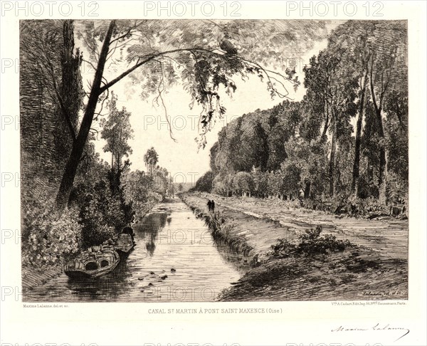 Maxime Lalanne (French, 1827 - 1886). St. Martin Canal at Saint Maxence Bridge (Canal St. Martin Ã  Pont Saint Maxence, Oise), 19th century. Etching.