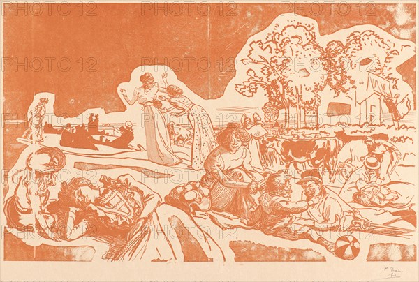 Auguste Louis Lepère (French, 1849 - 1918). Bucolique Moderne, 1901. Color woodcut on wove paper. Image: 260 mm x 420 mm (10.24 in. x 16.54 in.). First of five states.