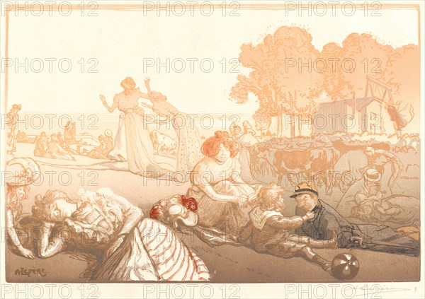 Auguste Louis LepÃ¨re (French, 1849 - 1918). Bucolique Moderne, 1901. Color woodcut on Asian paper. Image: 260 mm x 420 mm (10.24 in. x 16.54 in.). Fifth of five states.