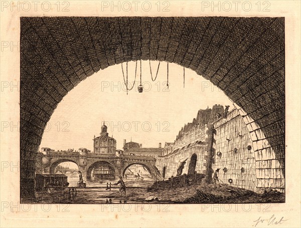 Edmond Gosselin (French, 19th century) after Charles Meryon (French, 1821 - 1868). Le Pont Neuf, 1881. From Eaux-Fortes sur Paris d'aprÃ¨s C. Meryon. Etching.