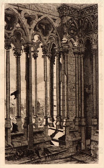 Edmond Gosselin (French, 19th century) after Charles Meryon (French, 1821 - 1868). Gallery of Notre Dame, 1881. From Eaux- Fortes sur Paris d'après C. Meryon. Etching.