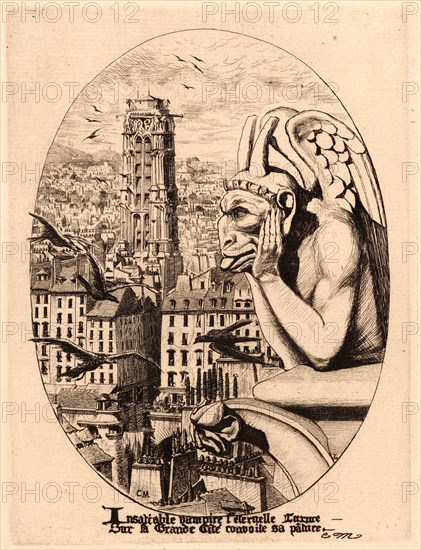 Edmond Gosselin (French, 19th century) after Charles Meryon (French, 1821 - 1868). Le Stryge, 1881. From Eaux-Fortes sur Paris d'aprÃ¨s C. Meryon. Etching.