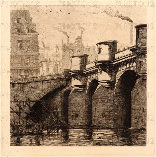Edmond Gosselin (French, 19th century) after Charles Meryon (French, 1821 - 1868). Le Pont Neuf, 1881. From Eaux-Fortes sur Paris d'aprÃ¨s C. Meryon. Etching.