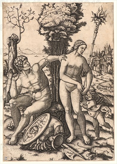Marcantonio Raimondi (Italian, ca. 1470/1482 - 1527/1534). Mars, Venus, and Amor, 1508. Engraving on laid paper. Plate: 300 mm x 213 mm (11.81 in. x 8.39 in.). Third of three states.