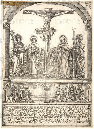 Hans Rogel (aka Master HR) (German, 1532-1592). Christ on the Cross with the Virgin and St. Afra, St. John, and St. Ulrich, 16th century. Engraving.