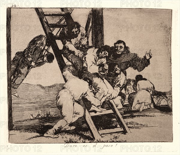Francisco de Goya (Spanish, 1746-1828). It's a Hard Step! (Duro Es el Paso!), 1810-1815, printed 1863. From The Disasters of War (Los Desastres de la Guerra). Etching and aquatint.