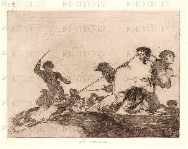 Francisco de Goya (Spanish, 1746-1828). He Deserved It (Lo Merecia), 1810- 1815 (printed 1863). From The Disasters of War (Los Desastres de la Guerra). Etching and aquatint.