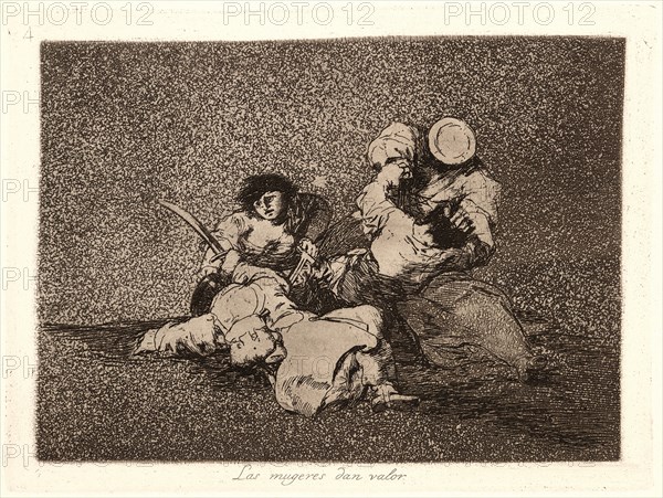 Francisco de Goya (Spanish, 1746-1828). The Women Give Courage (Las Mugeres Dan Valor), 1810-1815, printed 1863. From The Disasters of War (Los Desastres de la Guerra). Etching and aquatint.