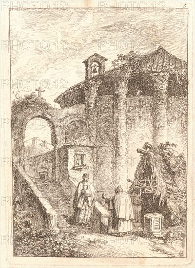 Hubert Robert (French, 1733 - 1808). The Antique Temple, 1763-1764. From Evenings in Rome (Les Soirées de Rome). Etching on laid paper. Plate: 137 mm x 97 mm (5.39 in. x 3.82 in.). Second of three states.