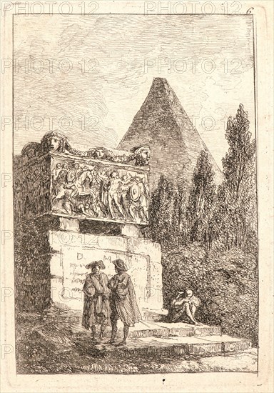 Hubert Robert (French, 1733 - 1808). The Sarcophagus, 1763-1764. From Evenings in Rome (Les Soirées de Rome). Etching on laid paper. Plate: 137 mm x 95 mm (5.39 in. x 3.74 in.). Second of three states.