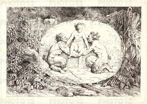 Jean-Honoré Fragonard (French, 1732-1806). Nymph Supported by Two Satyrs, 1763. From Bacchanales. Etching on laid paper. Plate: 147 mm x 213 mm (5.79 in. x 8.39 in.). First of two states.