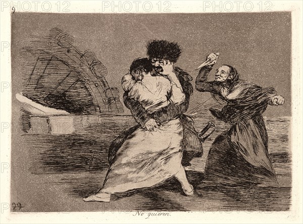 Francisco de Goya (Spanish, 1746-1828). They Don't Like It (No Quieren), 1810-1815, printed 1863. From The Disasters of War (Los Desastres de la Guerra). Etching and aquatint.