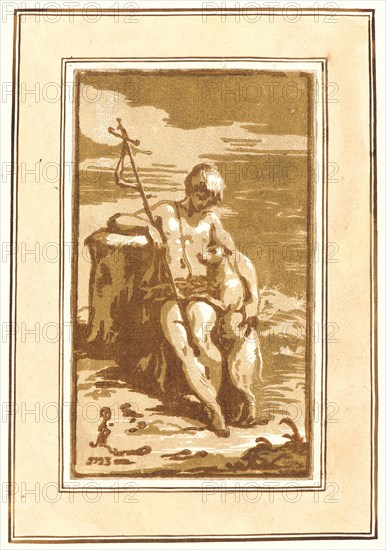 Antonio Maria Zanetti, I (Italian, 1680-1757) after Parmigianino (aka Francesco Mazzola, Italian, 1503 - 1540). St. John the Baptist, 1732. Chiaroscuro woodcut printed from 3 blocks in tan, brown, and dark brown.