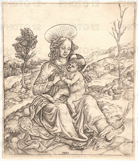 Cristofano Robetta (Italian, 1462 - ca. 1535). The Virgin and Child with a Bird, after 1500. Engraving on laid paper. Plate: 190 mm x 166 mm (7.48 in. x 6.54 in.) (plate dimensions irregular, with width 166 mm. at top and 161 mm. at bottom). Second of two states.