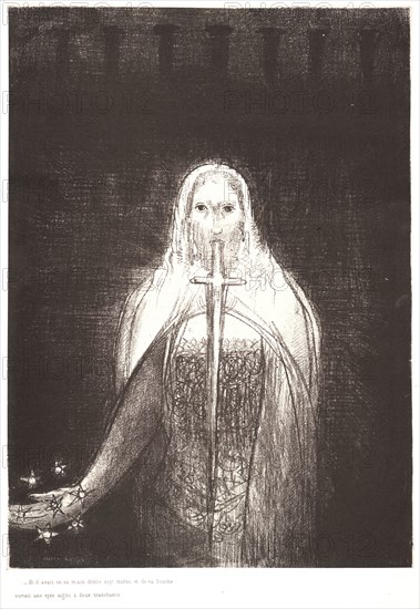 Odilon Redon (French, 1840 - 1916). And he had in his right hand seven stars, and out of his mouth went a sharp two-edged sword (Et il avait dans sa main droite sept etoiles, et de sa bouche sortait une epee aigue a deux tranchants), 1899. From Apocalypse de Saint-Jean par Odilon Redon. Lithograph on thin grey wove chine collé on heavy wove paper. Image: 290 mm x 218 mm (11.42 in. x 8.58 in.).