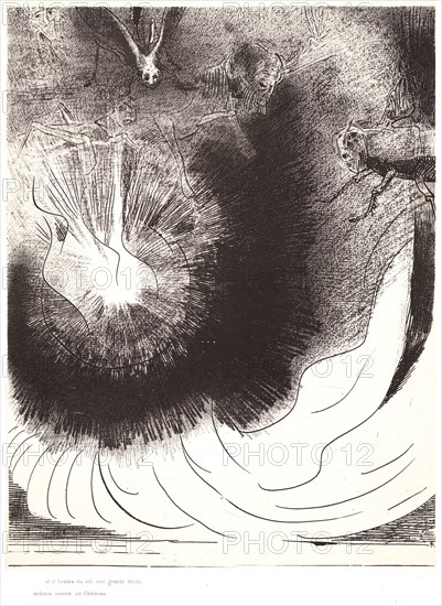 Odilon Redon (French, 1840 - 1916). And there fell a great star from heaven, burning as it were a lamp (Et il tombe du ciel une grande etoile ardente), 1899. From Apocalypse de Saint-Jean par Odilon Redon. Lithograph on thin grey wove chine collé on heavy wove paper. Image: 303 mm x 232 mm (11.93 in. x 9.13 in.).