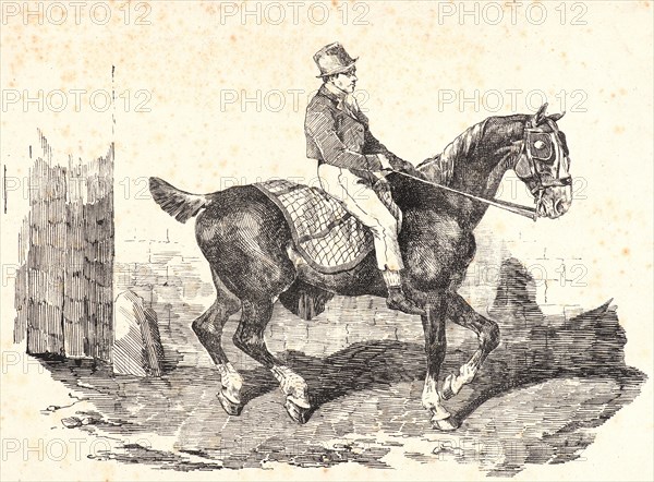 Théodore Géricault (French, 1791 - 1824). Coach Horse, Ridden by a Coachman, 1820. Pen lithograph (drawn on lithographic cardboard) on J. Whatman paper.