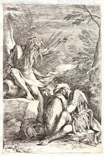 Salvator Rosa (Italian, 1615 - 1673). A River God and Sleeping Soldier, 17th century. Etching.
