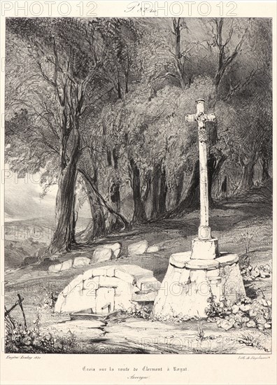 EugÃ¨ne Isabey (French, 1803 - 1886). Croix sÃ»r la Route de Clermont a Royal, 1831. From Voyages Pittoresques et Romantiques dans l'Ancienne France. Lithograph on India paper laid down.