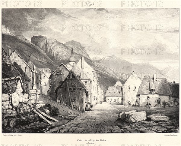 EugÃ¨ne Isabey (French, 1803 - 1886). Entreé du Village des Bains, 1831. From Voyages Pittoresques et Romantiques dans l'Ancienne France. Lithograph on India paper laid down. Second state.
